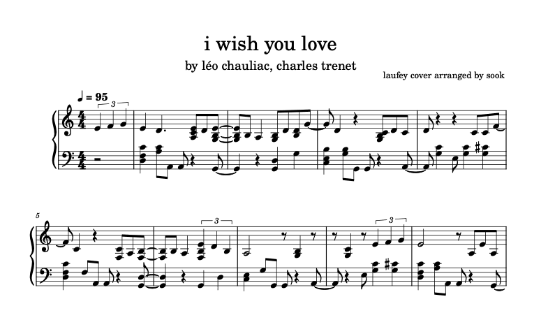 Piano sheet music I Wish You Love by Laufey - Difficulty intermediate