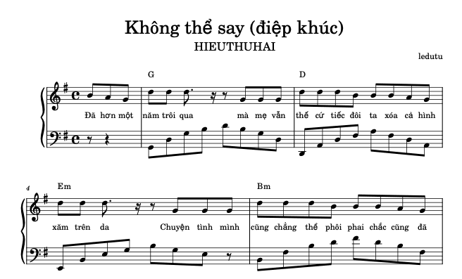 Sheet nhạc piano Không Thể Say bởi HIEUTHUHAI - Độ khó beginner