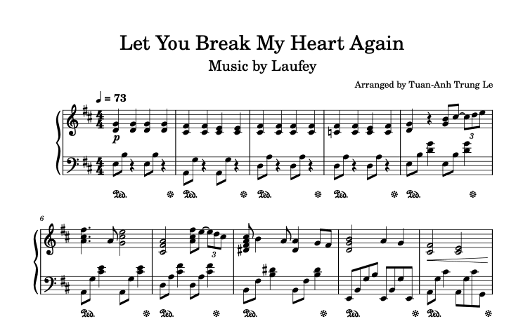 Piano sheet music Let you break my heart again by Laufey - Difficulty intermediate