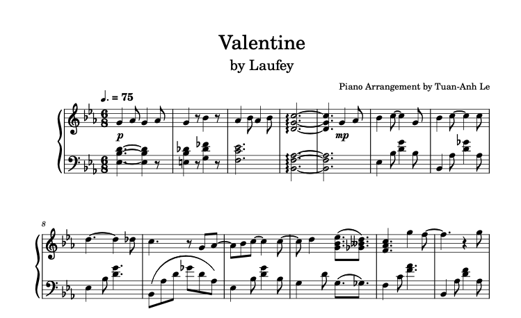 Piano sheet music Valentine by Laufey - Difficulty intermediate